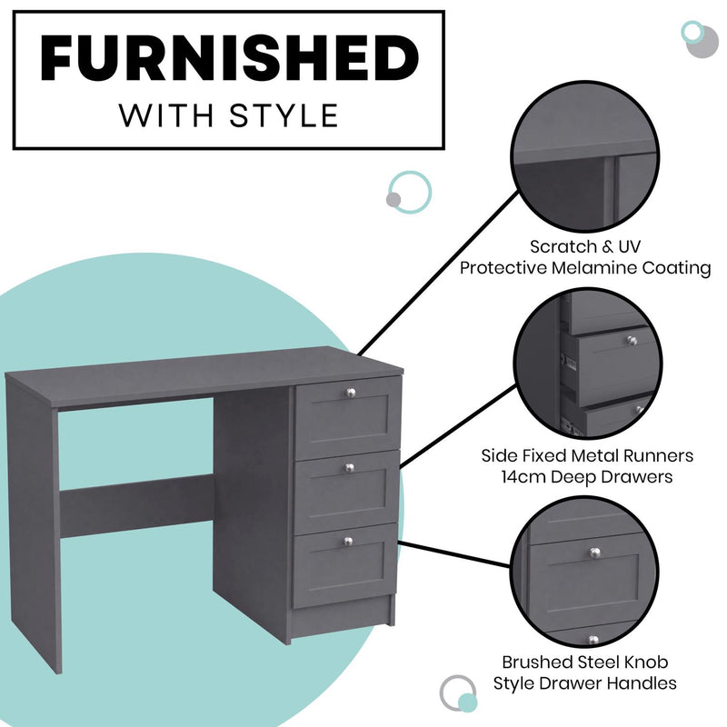 FWStyle Artus 3 Drawer Dressing Table - Dark Grey