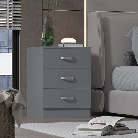 FWStyle Tunis 3 Drawer Bedside Chest Matt Grey