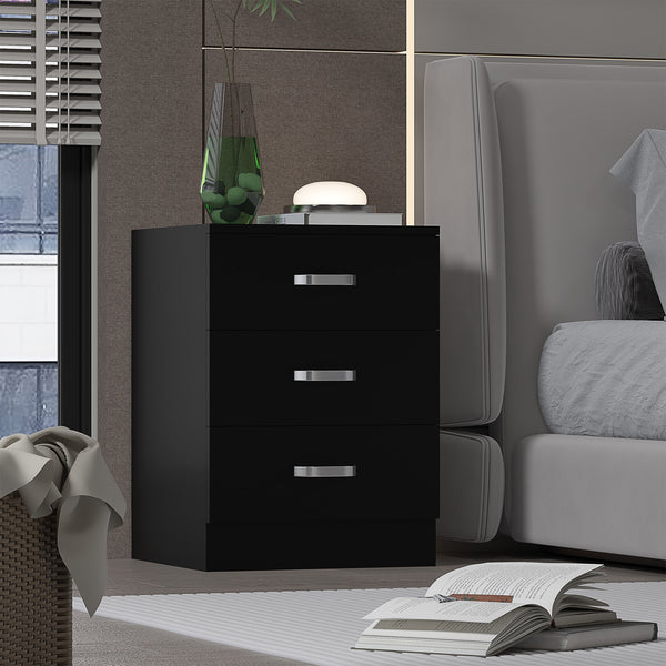Tunis 3 Drawer Bedside Chest Matt Black