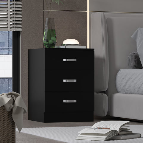 FWStyle Tunis 3 Drawer Bedside Chest Matt Black