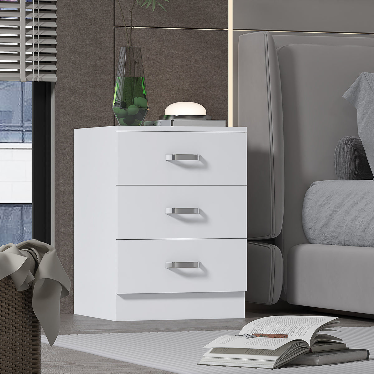Tunis 3 Drawer Bedside Chest Matt White