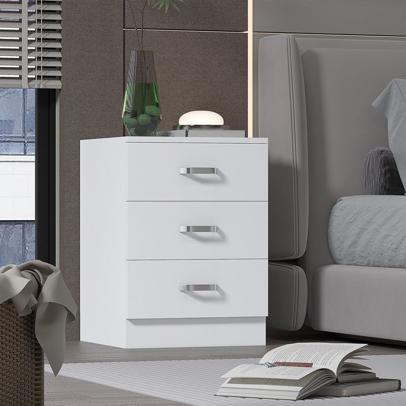 FWStyle Tunis 3 Drawer Bedside Chest Matt White