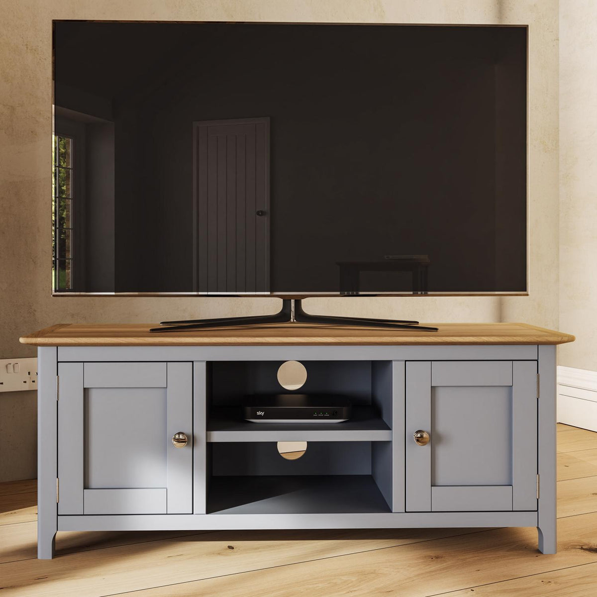Taberno Oak 2 Door TV Unit Dove Grey