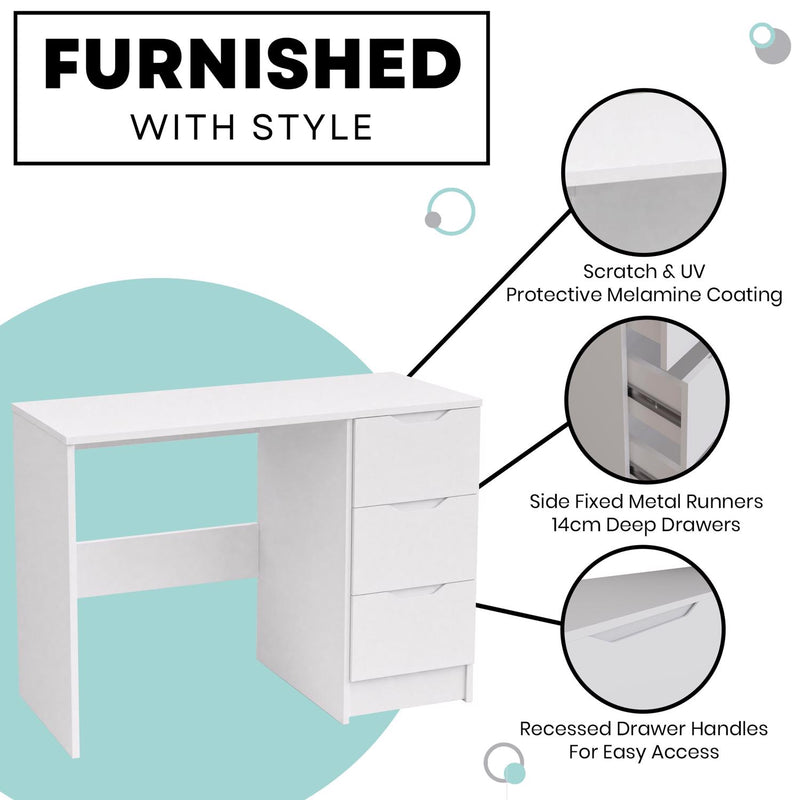 FWStyle Luno 3 Drawer Dressing Table - White