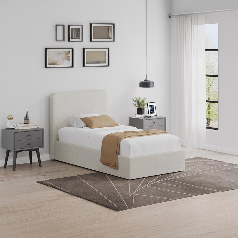 Walton Beige Fabric Single Ottoman Storage Bedframe