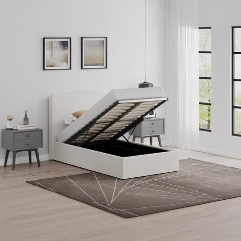 Walton Beige Linen Single Ottoman Bed | Gas-Lift Storage | High Headboard
