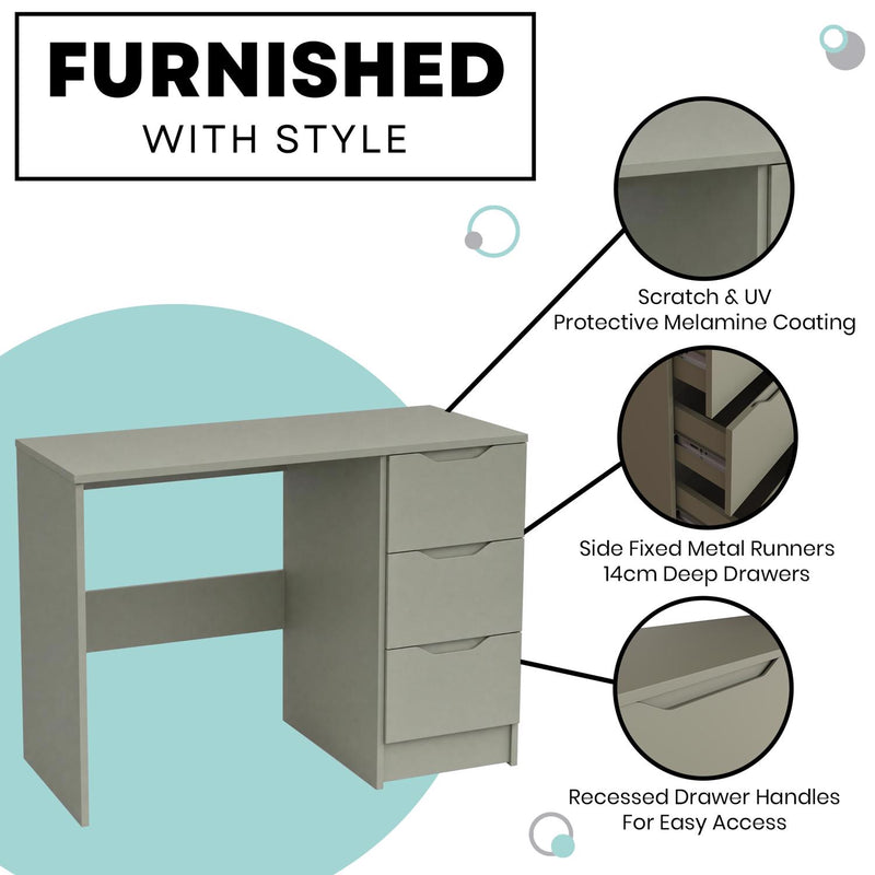 FWStyle Luno 3 Drawer Dressing Table - Sage Green