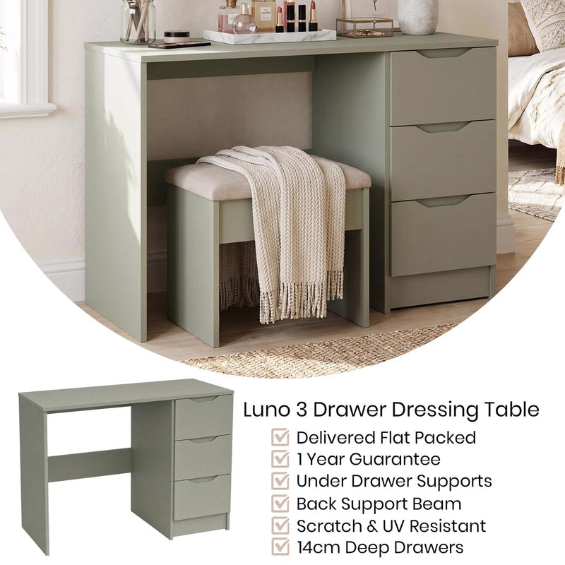FWStyle Luno 3 Drawer Dressing Table - Sage Green