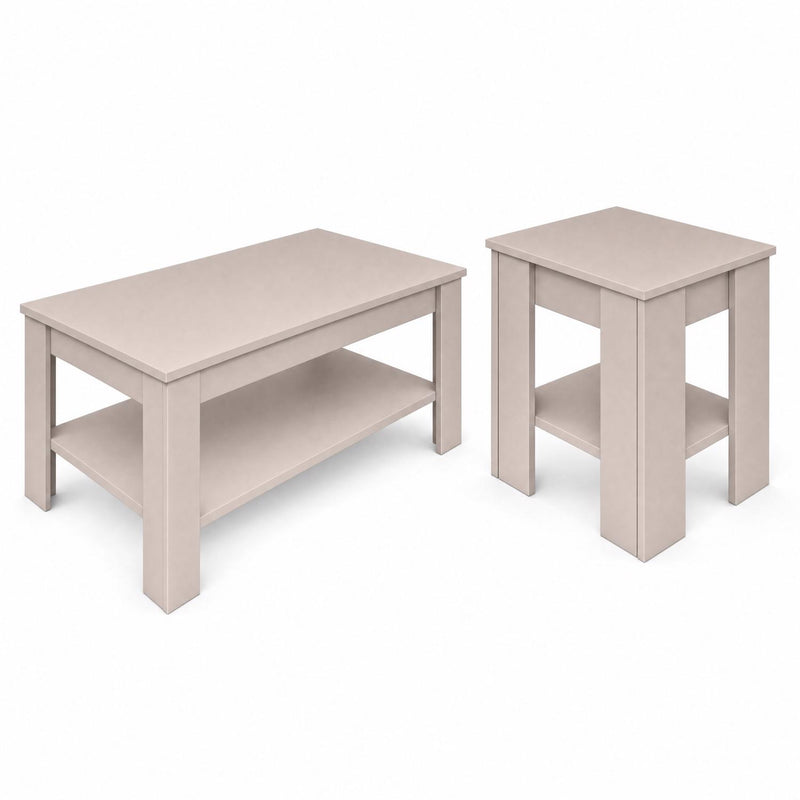 Promo Beige Coffee & Lamp Table Set