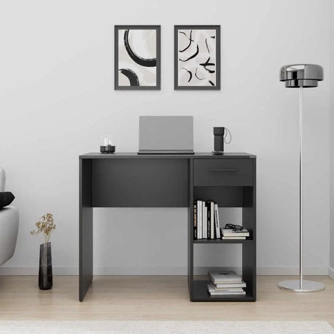 Adore Anthracite Grey Study Desk with Drawer & Shelves