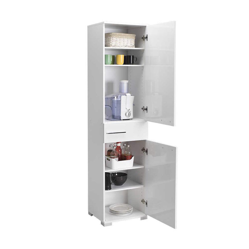 Adore White High Gloss 2 Door Storage Unit with Central Drawer - Multi-Purpose Cabinet