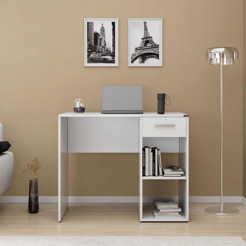 Adore Matt White Study Desk with Drawer & Shelves