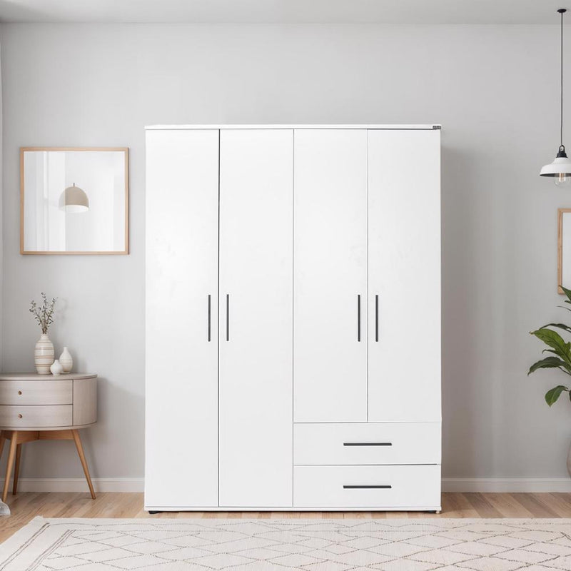 Adore Matt White 4 Door 2 Drawer Combi Wardrobe with Shelves
