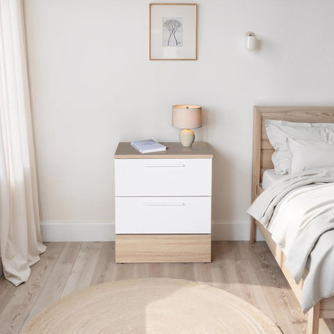 Adore Teen White & Oak 2 Drawer Bedside Table Nightstand