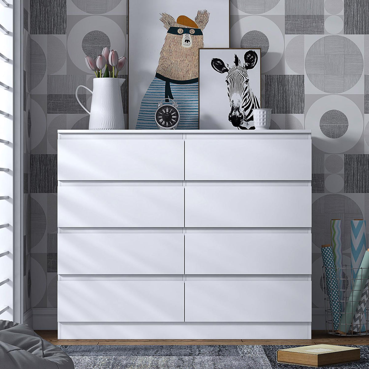 Stora 8 Drawer Wide 4+4 Chest Of Drawers - Matt White