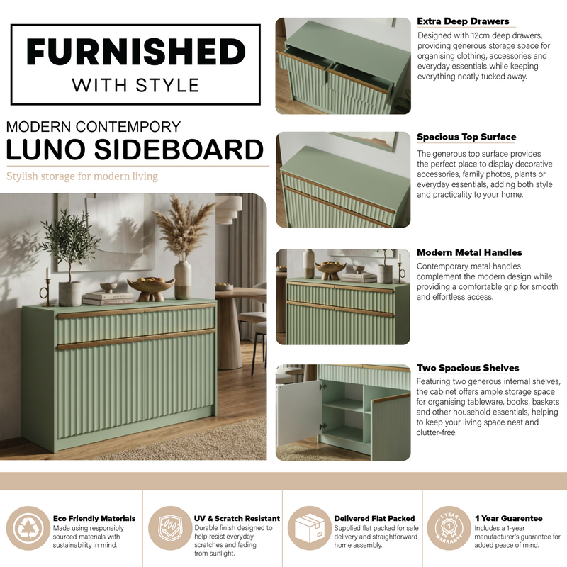 Lania 2 Door 2 Drawer Large Sideboard - Green