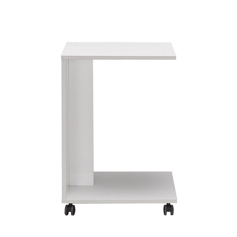 Adore Florida Matt White Sofa Laptop Table on Castors - Mobile Side Table