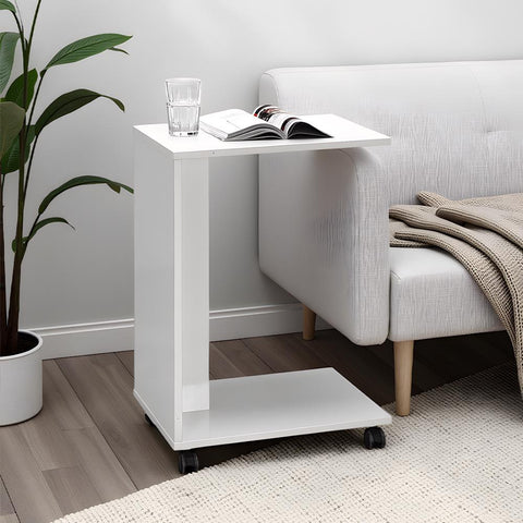 Adore Florida Matt White Sofa Laptop Table on Castors - Mobile Side Table