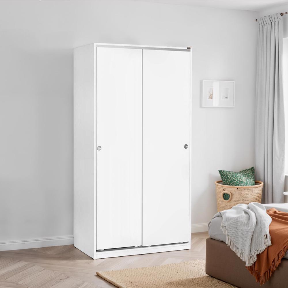 Adore Matt White Sliding 2 Door Wardrobe with Shelves