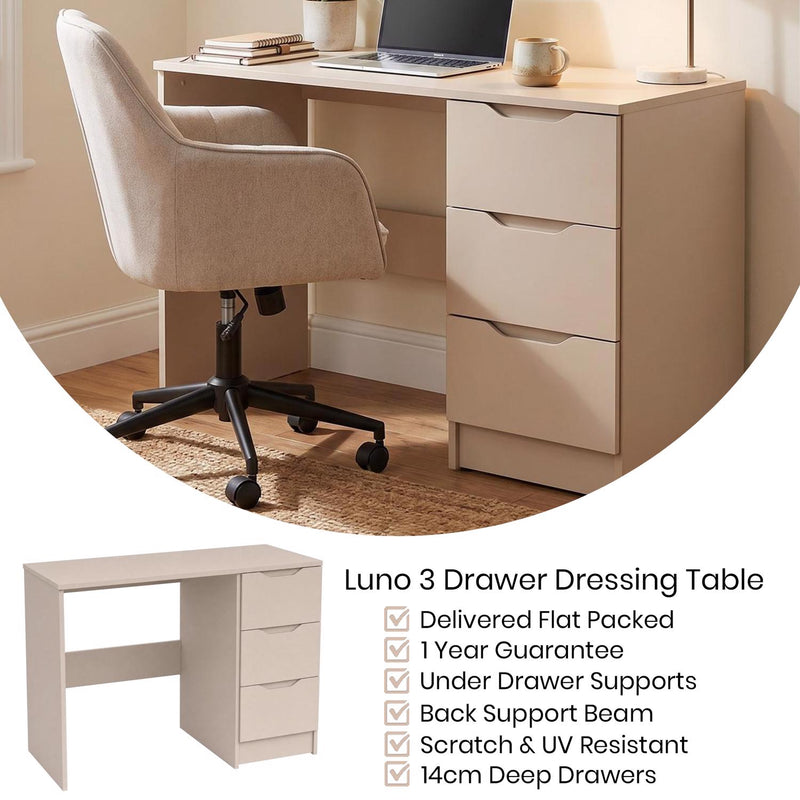 FWStyle Luno 3 Drawer Dressing Table - Putty