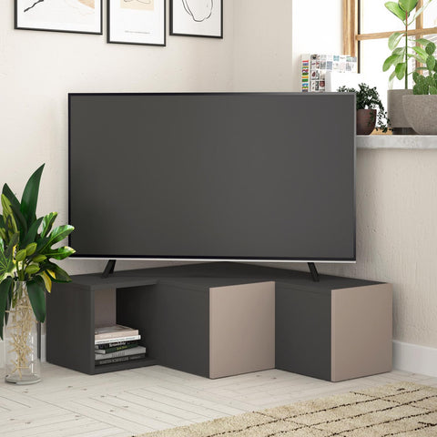 Modern Corner TV Unit With Sliding Storage - Anthracite