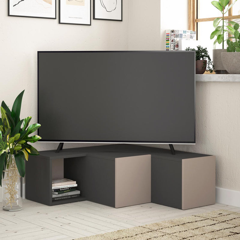 Modern Corner TV Unit With Sliding Storage - Anthracite