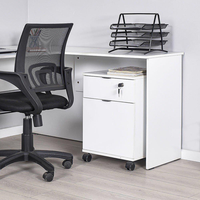 Adore Rio Matt White Mobile Office Storage Cart With Lockable Drawer