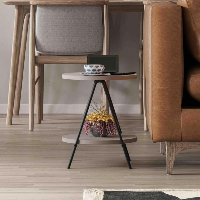 Modern Essel Industrial Style Round Side Table Mocha Grey with Black Metal Leg