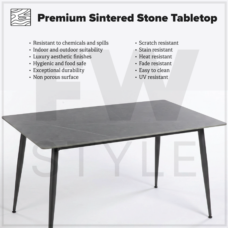 Monaco Grey Sintered Stone Dining Table With 6 Evie Grey Chairs