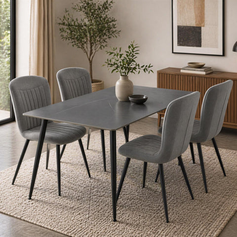Monaco Grey Sintered Stone Dining Table With 4 Grace Grey Chairs
