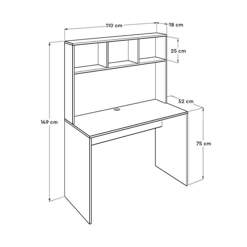 Adore Teen White & Oak Study Desk with Storage Hutch