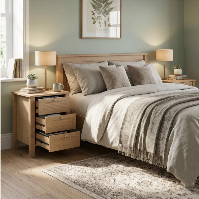 FWStyle Set Of 2 Shaker Style Bedside Tables - Oak