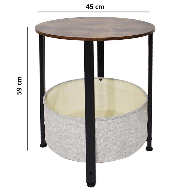 Industrial Design Side Table With Cream Fabric Storage Base