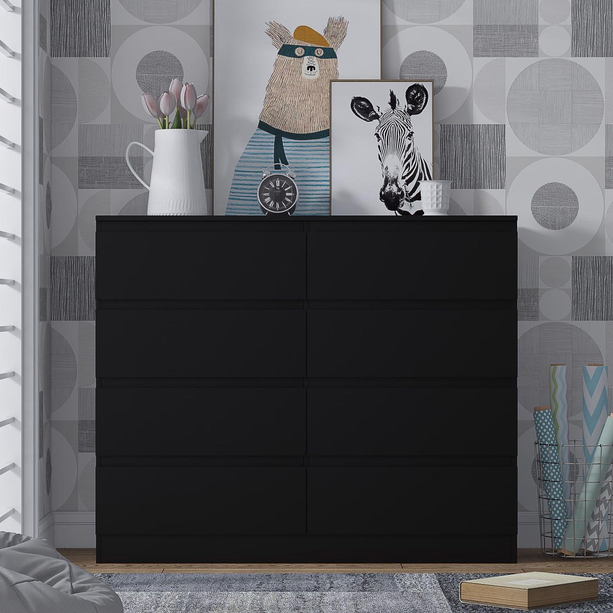 Stora 8 Drawer Wide 4+4 Chest Of Drawers - Matt Black