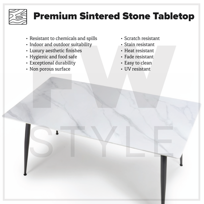 Monaco White Sintered Stone Dining Table With 4 Flaxen Upholstered Chairs