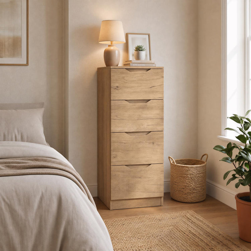 Luno 4 Drawer Tallboy Chest Of Drawers - Oak