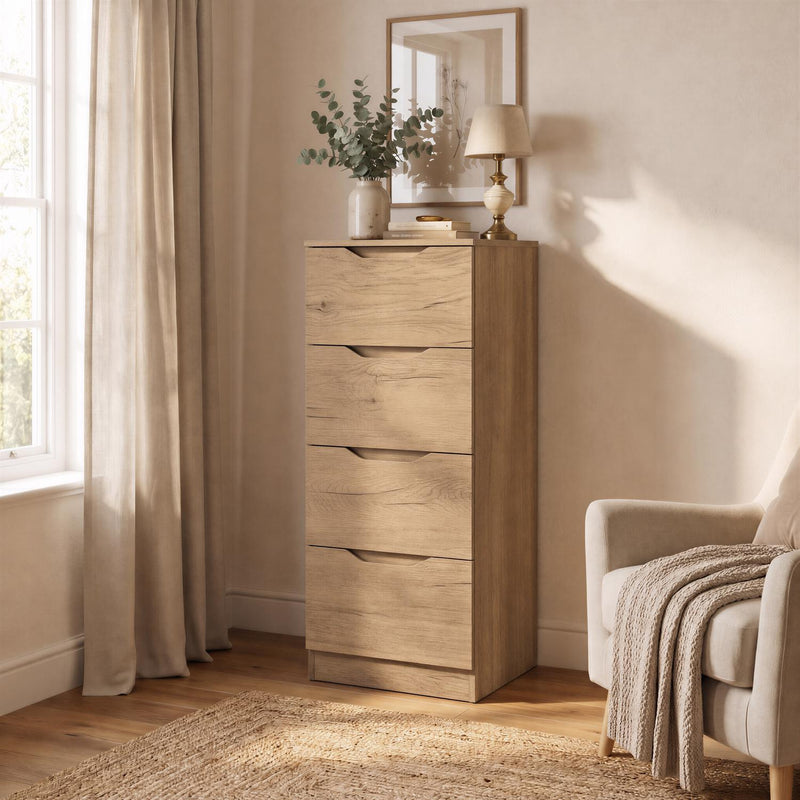 Luno 4 Drawer Tallboy Chest Of Drawers - Oak
