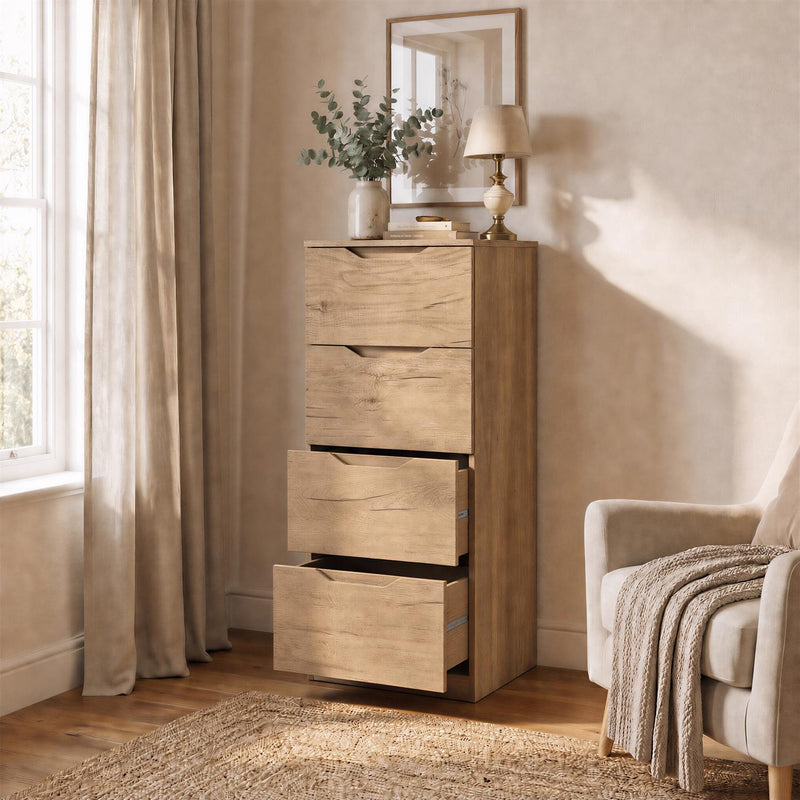 Luno 4 Drawer Tallboy Chest Of Drawers - Oak