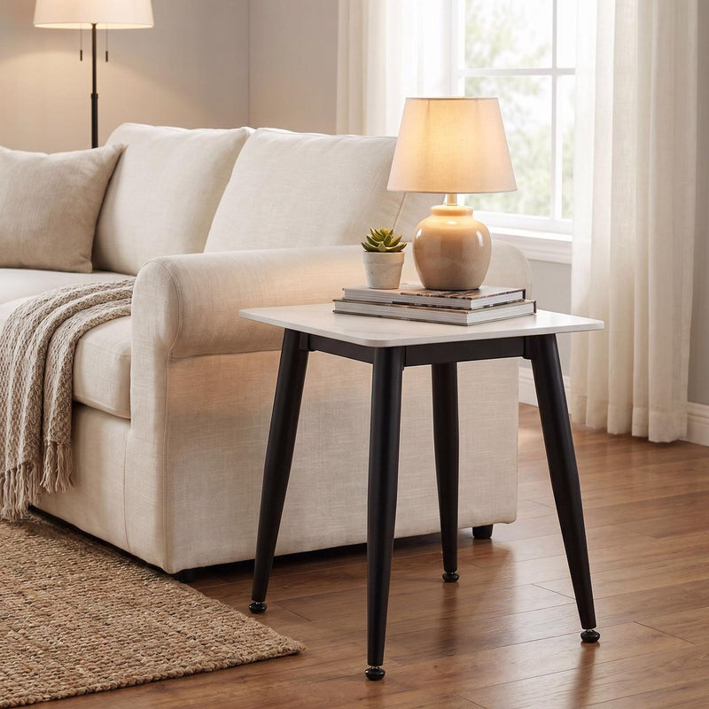 Monaco Sintered Stone Side Table Granite Effect - White