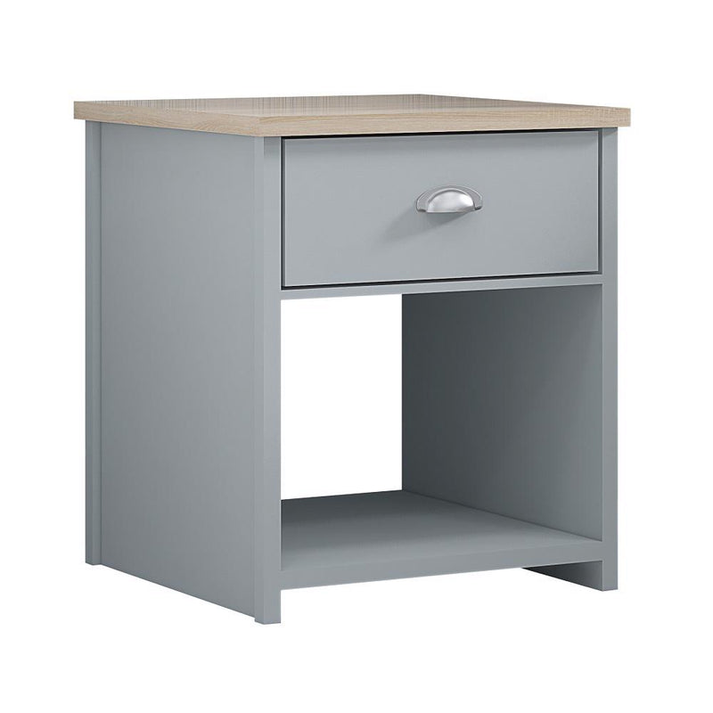 Westbury Farmhouse 1 Drawer Bedside Cabinet - Matt Grey & Light Oak