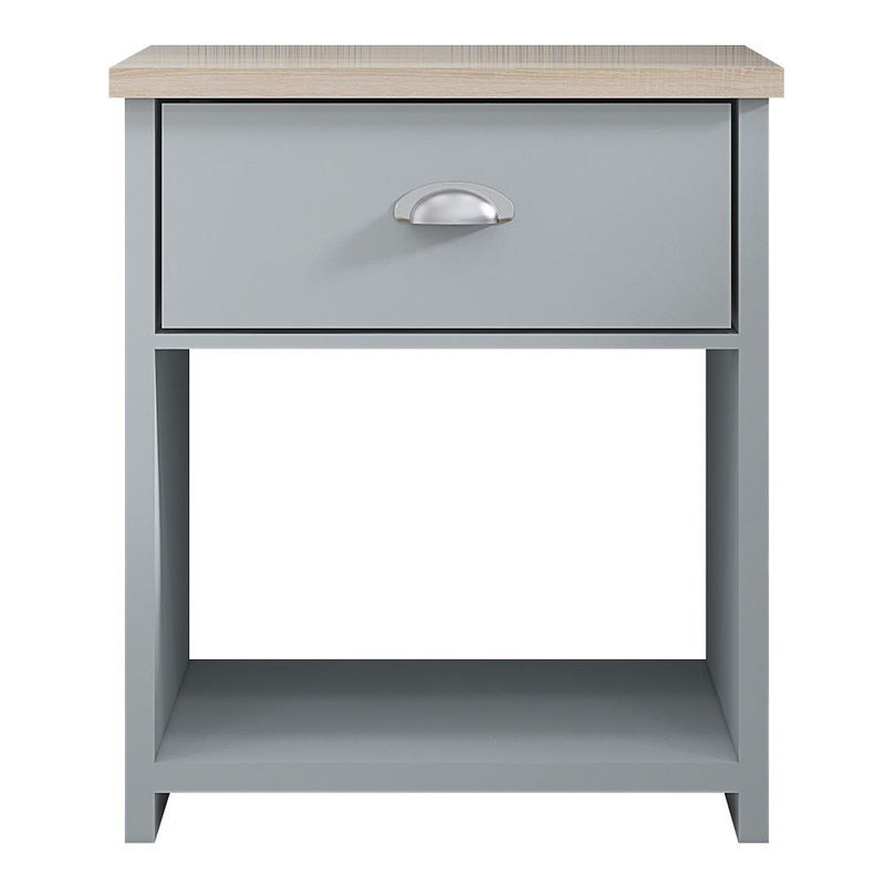 Westbury Farmhouse 1 Drawer Bedside Cabinet - Matt Grey & Light Oak