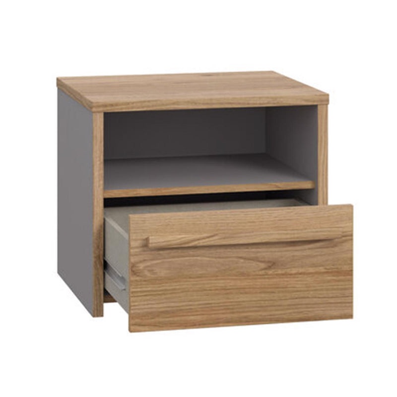 Matt Grey Oak Bedside 1 Drawer With Open Shelf