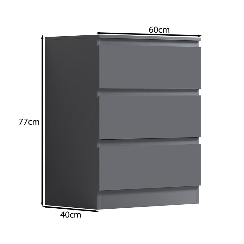 FWStyle Stora 3 Drawer Chest of Drawers - Matt Dark Grey