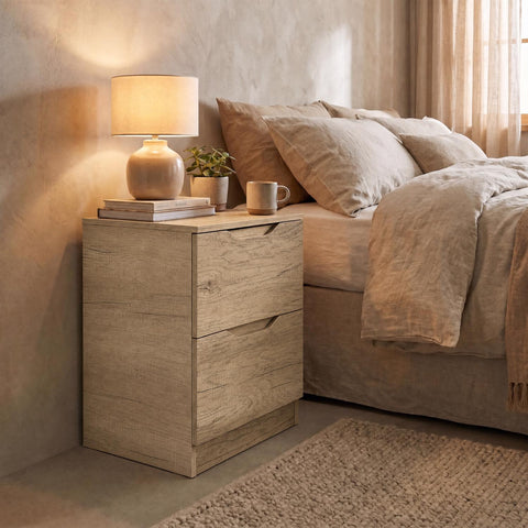 Luno 2 Drawer Bedside Table / Nightstand - Oak