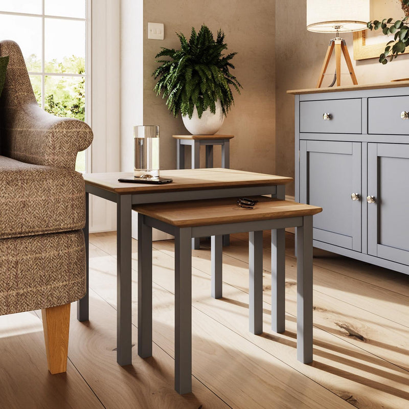 Taberno Oak Nest Of 2 Tables Dove Grey