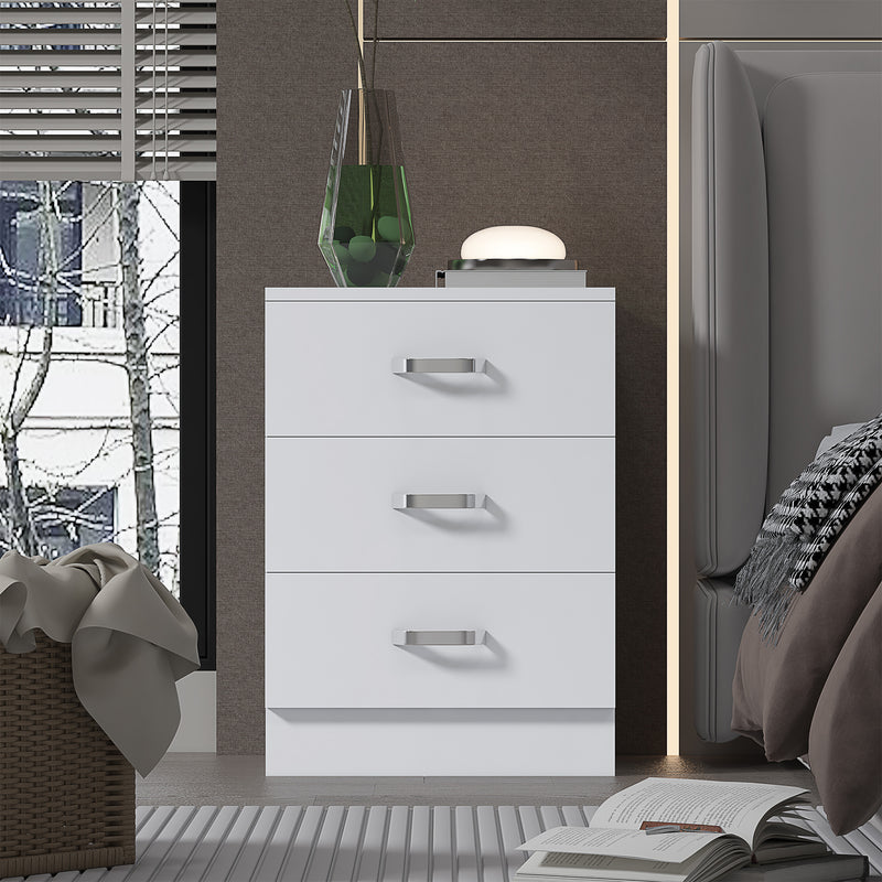 FWStyle Tunis 3 Drawer Bedside Chest Matt White