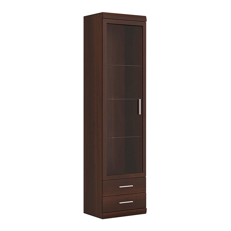 Imperial Tall Glazed 1 Door 2 Drawer Narrow Cabinet in Dark Mahogany Melamine — front view