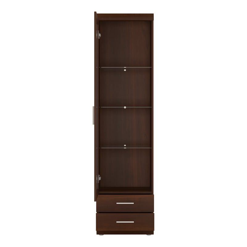 Imperial Tall Glazed 1 Door 2 Drawer Narrow Cabinet in Dark Mahogany Melamine — side angle