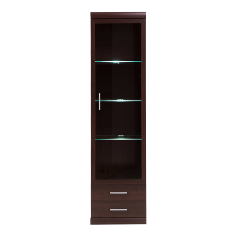 Imperial Tall Glazed 1 Door 2 Drawer Narrow Cabinet in Dark Mahogany Melamine — detail view