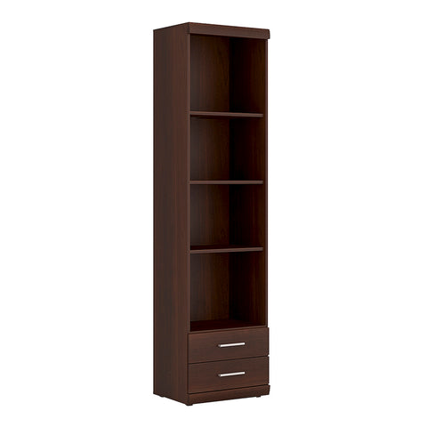 Imperial Tall 2 Drawer Narrow Cabinet with Open Shelving in Dark Mahogany Melamine — front view